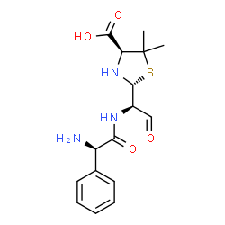 ChemSpider 2D Image | (2R,4S)-2-[(1R)-1-{[(2R)-2-Amino-2-phenylacetyl]amino}-2-oxoethyl]-5,5-dimethyl-1,3-thiazolidine-4-carboxylic acid | C16H21N3O4S