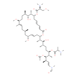 ChemSpider 2D Image | (3E,5E,8R,9S,10R,11R,14S,15E,18R,20R,21E,24S)-24-{(2S,3S,4S,7R,8S,9R,10R,11E)-9-Acetoxy-7-[(N,N-dimethyl-L-alanyl)oxy]-12-[formyl(methyl)amino]-3-hydroxy-4,8,10-trimethyl-11-dodecen-2-yl}-10-hydroxy-1
4,20-dimethoxy-9,11,15,18-tetramethyl-2-oxooxacyclotetracosa-3,5,15,21-tetraen-8-yl N,N,O-trimethyl-L-serinate | C59H101N3O14