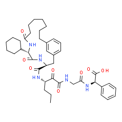 ChemSpider 2D Image | (2R)-({N-[(3S)-3-({[(3S,6S)-6-Cyclohexyl-5,8-dioxo-4,7-diazabicyclo[14.3.1]icosa-1(20),16,18-trien-3-yl]carbonyl}amino)-2-oxohexanoyl]glycyl}amino)(phenyl)acetic acid | C41H55N5O8