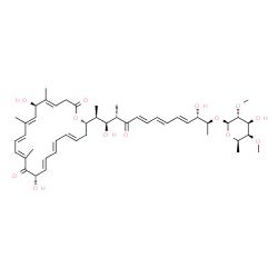 ChemSpider 2D Image | (4E,6R,7E,9E,11E,14S,15E,17E,19E,22S)-22-[(1S,2S,3S,5E,7E,9E,11S,12S)-12-[(6-Deoxy-2,4-di-O-methyl-Î²-D-galactopyranosyl)oxy]-2,11-dihydroxy-1,3-dimethyl-4-oxo-5,7,9-tridecatrien-1-yl]-6,14-dihydroxy-5,8,12-trimethyloxacyclodocosa-4,7,9,11,15,17,19-heptaene-2,13-dione | C47H66O13