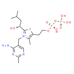 ChemSpider 2D Image | 3-[(4-Amino-2-methyl-5-pyrimidinyl)methyl]-2-[(1R)-1-hydroxy-3-methylbutyl]-5-(2-{[(R)-hydroxy(phosphonooxy)phosphoryl]oxy}ethyl)-4-methyl-1,3-thiazol-3-ium | C17H29N4O8P2S