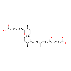 ChemSpider 2D Image | (2E,4S,5S,6E,8E)-10-{(2R,3S,6S,8R,9S)-8-[(1E,3E)-4-Carboxy-3-methyl-1,3-butadien-1-yl]-3,9-dimethyl-1,7-dioxaspiro[5.5]undec-2-yl}-5-hydroxy-4,8-dimethyl-2,6,8-decatrienoic acid | C29H42O7