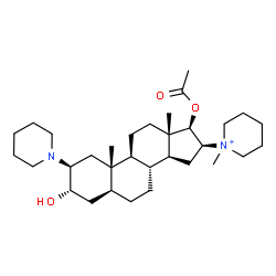 ChemSpider 2D Image | (2beta,3alpha,5alpha,16beta,17beta)-17-Acetoxy-3-hydroxy-16-(1-methyl-1-piperidiniumyl)-2-(1-piperidinyl)androstane | C32H55N2O3