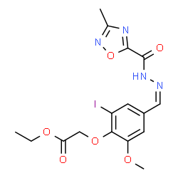 ChemSpider 2D Image | Ethyl {2-iodo-6-methoxy-4-[(Z)-{[(3-methyl-1,2,4-oxadiazol-5-yl)carbonyl]hydrazono}methyl]phenoxy}acetate | C16H17IN4O6