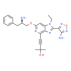 ChemSpider 2D Image | 4-{2-(4-Amino-1,2,5-oxadiazol-3-yl)-6-[(2R)-2-amino-3-phenylpropoxy]-1-ethyl-1H-imidazo[4,5-c]pyridin-4-yl}-2-methyl-3-butyn-2-ol | C24H27N7O3