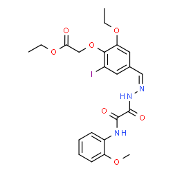 ChemSpider 2D Image | Ethyl {2-ethoxy-6-iodo-4-[(Z)-({[(2-methoxyphenyl)amino](oxo)acetyl}hydrazono)methyl]phenoxy}acetate | C22H24IN3O7