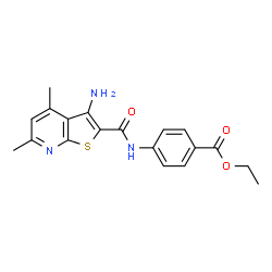 ChemSpider 2D Image | Ethyl 4-[[(3-amino-4,6-dimethylthieno[2,3-b]pyridin-2-yl)carbonyl]amino]benzoate | C19H19N3O3S
