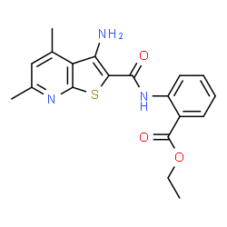 ChemSpider 2D Image | Ethyl 2-{[(3-amino-4,6-dimethylthieno[2,3-b]pyridin-2-yl)carbonyl]amino}benzoate | C19H19N3O3S