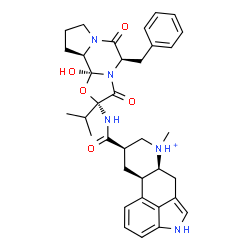ChemSpider 2D Image | (5alpha,8beta)-8-{[(2R,5R,10aR,10bS)-5-Benzyl-10b-hydroxy-2-isopropyl-3,6-dioxooctahydro-8H-[1,3]oxazolo[3,2-a]pyrrolo[2,1-c]pyrazin-2-yl]carbamoyl}-6-methylergolin-6-ium | C35H42N5O5