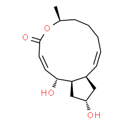 ChemSpider 2D Image | (1R,2Z,6S,11aR,13S,14aR)-1,13-Dihydroxy-6-methyl-1,6,7,8,9,11a,12,13,14,14a-decahydro-4H-cyclopenta[f]oxacyclotridecin-4-one | C16H24O4