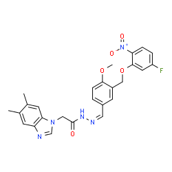 ChemSpider 2D Image | 2-(5,6-Dimethyl-1H-benzimidazol-1-yl)-N'-[(Z)-{3-[(5-fluoro-2-nitrophenoxy)methyl]-4-methoxyphenyl}methylene]acetohydrazide | C26H24FN5O5