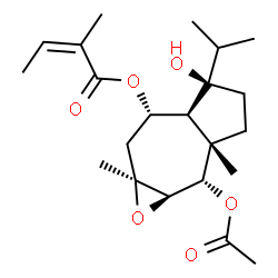 ChemSpider 2D Image | (1aR,2S,2aS,5R,5aS,6S,7aS)-2-Acetoxy-5-hydroxy-5-isopropyl-2a,7a-dimethyldecahydroazuleno[5,6-b]oxiren-6-yl (2Z)-2-methyl-2-butenoate | C22H34O6