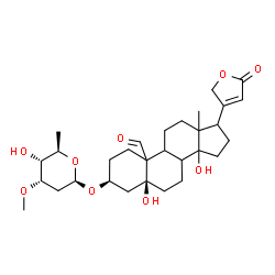 ChemSpider 2D Image | (3beta,5beta,8xi,9xi,10xi,13xi,14xi,17xi)-3-[(2,6-Dideoxy-3-O-methyl-beta-D-ribo-hexopyranosyl)oxy]-5,14-dihydroxy-19-oxocard-20(22)-enolide | C30H44O9