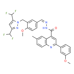 ChemSpider 2D Image | N'-[(Z)-(3-{[3,5-Bis(difluoromethyl)-1H-pyrazol-1-yl]methyl}-4-methoxyphenyl)methylene]-2-(3-methoxyphenyl)-6-methyl-4-quinolinecarbohydrazide | C32H27F4N5O3