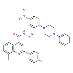 ChemSpider 2D Image | 2-(4-Chlorophenyl)-8-methyl-N'-{(Z)-[5-nitro-2-(4-phenyl-1-piperazinyl)phenyl]methylene}-4-quinolinecarbohydrazide | C34H29ClN6O3