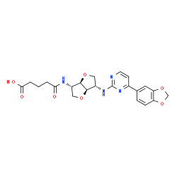 ChemSpider 2D Image | 1,4:3,6-Dianhydro-2-{[4-(1,3-benzodioxol-5-yl)-2-pyrimidinyl]amino}-5-[(4-carboxybutanoyl)amino]-2,5-dideoxy-L-iditol | C22H24N4O7