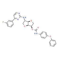 ChemSpider 2D Image | 1,4:3,6-Dianhydro-2-deoxy-2-{[4-(3-fluorophenyl)-2-pyrimidinyl]amino}-5-O-[(4-phenoxyphenyl)carbamoyl]-D-glucitol | C29H25FN4O5