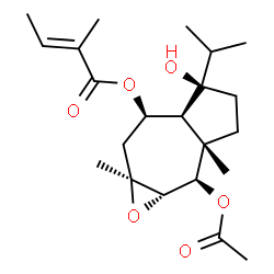 ChemSpider 2D Image | (1aS,2R,2aS,5R,5aS,6R,7aS)-2-Acetoxy-5-hydroxy-5-isopropyl-2a,7a-dimethyldecahydroazuleno[5,6-b]oxiren-6-yl (2E)-2-methyl-2-butenoate | C22H34O6