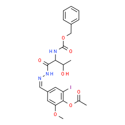 ChemSpider 2D Image | 4-{(Z)-[(2-{[(Benzyloxy)carbonyl]amino}-3-hydroxybutanoyl)hydrazono]methyl}-2-iodo-6-methoxyphenyl acetate (non-preferred name) | C22H24IN3O7
