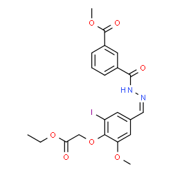 ChemSpider 2D Image | Methyl 3-({(2Z)-2-[4-(2-ethoxy-2-oxoethoxy)-3-iodo-5-methoxybenzylidene]hydrazino}carbonyl)benzoate | C21H21IN2O7