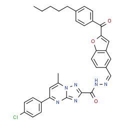 ChemSpider 2D Image | 5-(4-Chlorophenyl)-7-methyl-N'-{(Z)-[2-(4-pentylbenzoyl)-1-benzofuran-5-yl]methylene}[1,2,4]triazolo[1,5-a]pyrimidine-2-carbohydrazide | C34H29ClN6O3