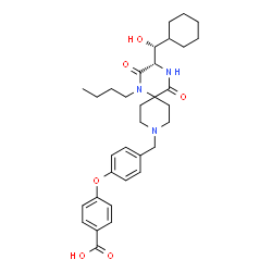 ChemSpider 2D Image | 4-[4-({(3S)-1-Butyl-3-[(R)-cyclohexyl(hydroxy)methyl]-2,5-dioxo-1,4,9-triazaspiro[5.5]undec-9-yl}methyl)phenoxy]benzoic acid | C33H43N3O6