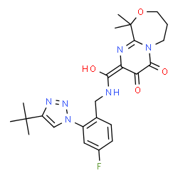 ChemSpider 2D Image | (2Z)-2-[({4-Fluoro-2-[4-(2-methyl-2-propanyl)-1H-1,2,3-triazol-1-yl]benzyl}amino)(hydroxy)methylene]-10,10-dimethyl-2,7,8,10-tetrahydro-6H-pyrimido[2,1-c][1,4]oxazepine-3,4-dione | C24H29FN6O4
