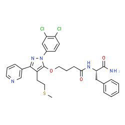 ChemSpider 2D Image | Nalpha-(4-{[1-(3,4-Dichlorophenyl)-4-[2-(methylsulfanyl)ethyl]-3-(3-pyridinyl)-1H-pyrazol-5-yl]oxy}butanoyl)-L-phenylalaninamide | C30H31Cl2N5O3S