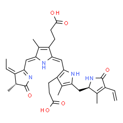 ChemSpider 2D Image | 3-[2-[(Z)-[(5Z)-3-(2-carboxyethyl)-5-[[(3Z,4R)-3-ethylidene-4-methyl-5-oxo-pyrrol-2-yl]methylene]-4-methyl-pyrrol-2-ylidene]methyl]-4-methyl-5-[[(2R)-3-methyl-5-oxo-4-vinyl-1,2-dihydropyrrol-2-yl]methyl]-1H-pyrrol-3-yl]propanoic acid | C33H38N4O6