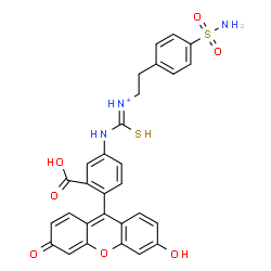 ChemSpider 2D Image | (Z)-{[3-Carboxy-4-(6-hydroxy-3-oxo-3H-xanthen-9-yl)phenyl]amino}-N-[2-(4-sulfamoylphenyl)ethyl]sulfanylmethaniminium | C29H24N3O7S2