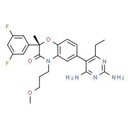 ChemSpider 2D Image | (2S)-6-(2,4-Diamino-6-ethyl-5-pyrimidinyl)-2-(3,5-difluorophenyl)-4-(3-methoxypropyl)-2-methyl-2H-1,4-benzoxazin-3(4H)-one | C25H27F2N5O3
