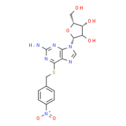 ChemSpider 2D Image | 6-[(4-Nitrobenzyl)sulfanyl]-9-[(2xi)-beta-D-threo-pentofuranosyl]-9H-purin-2-amine | C17H18N6O6S