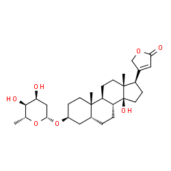 ChemSpider 2D Image | (3Î²,5Î²)-3-[(2,6-Dideoxy-Î²-D-ribo-hexopyranosyl)oxy]-14-hydroxycard-20(22)-enolide | C29H44O7