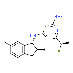 ChemSpider 2D Image | N-[(1R,2S)-2,6-dimethyindan-1-yl]-6-[(1R)-1-fluoroethyl]-1,3,5-triazine-2,4-diamine | C16H20FN5
