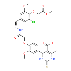 ChemSpider 2D Image | Methyl 4-[4-(2-{(2Z)-2-[3-chloro-5-methoxy-4-(2-methoxy-2-oxoethoxy)benzylidene]hydrazino}-2-oxoethoxy)-3-methoxyphenyl]-6-methyl-2-thioxo-1,2,3,4-tetrahydro-5-pyrimidinecarboxylate | C27H29ClN4O9S