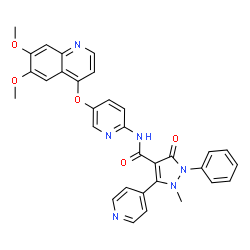 ChemSpider 2D Image | N-{5-[(6,7-Dimethoxy-4-quinolinyl)oxy]-2-pyridinyl}-1-methyl-3-oxo-2-phenyl-5-(4-pyridinyl)-2,3-dihydro-1H-pyrazole-4-carboxamide | C32H26N6O5