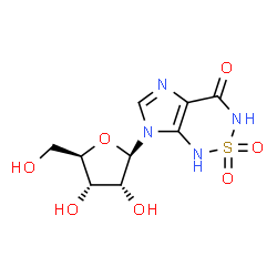 ChemSpider 2D Image | 7-(beta-D-Ribofuranosyl)-1,7-dihydroimidazo[4,5-c][1,2,6]thiadiazin-4(3H)-one 2,2-dioxide | C9H12N4O7S