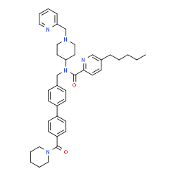 ChemSpider 2D Image | 5-Pentyl-N-{[4'-(1-piperidinylcarbonyl)-4-biphenylyl]methyl}-N-[1-(2-pyridinylmethyl)-4-piperidinyl]-2-pyridinecarboxamide | C41H49N5O2