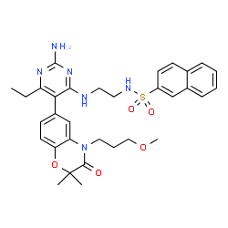 ChemSpider 2D Image | N-[2-({2-Amino-6-ethyl-5-[4-(3-methoxypropyl)-2,2-dimethyl-3-oxo-3,4-dihydro-2H-1,4-benzoxazin-6-yl]-4-pyrimidinyl}amino)ethyl]-2-naphthalenesulfonamide | C32H38N6O5S
