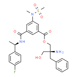 ChemSpider 2D Image | (2S)-2-Amino-2-benzyl-3-hydroxypropyl 3-{[(1R)-1-(4-fluorophenyl)ethyl]carbamoyl}-5-[methyl(methylsulfonyl)amino]benzoate | C28H32FN3O6S