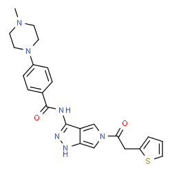 ChemSpider 2D Image | 4-(4-Methyl-1-piperazinyl)-N-[5-(2-thienylacetyl)-1,5-dihydropyrrolo[3,4-c]pyrazol-3-yl]benzamide | C23H24N6O2S