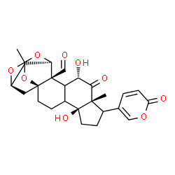 ChemSpider 2D Image | (1S,5S,9R,11S,13R,14R,18S)-5,11-Dihydroxy-9,16-dimethyl-10-oxo-8-(2-oxo-2H-pyran-5-yl)-15,17,20-trioxahexacyclo[14.3.1.1~14,18~.0~1,13~.0~4,12~.0~5,9~]henicosane-13-carbaldehyde | C26H30O9