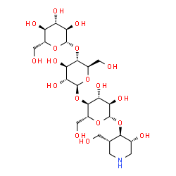 ChemSpider 2D Image | (3R,4R,5R)-3-Hydroxy-5-(hydroxymethyl)-4-piperidinyl beta-D-glucopyranosyl-(1->4)-beta-D-glucopyranosyl-(1->4)-beta-D-glucopyranoside | C24H43NO18