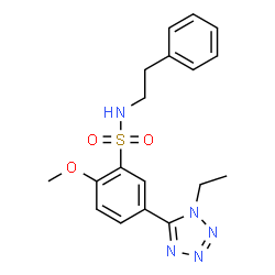 ChemSpider 2D Image | 5-(1-Ethyl-1H-tetrazol-5-yl)-2-methoxy-N-phenethyl-benzenesulfonamide | C18H21N5O3S