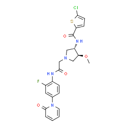 ChemSpider 2D Image | 5-Chloro-N-[(3S,4S)-1-(2-{[2-fluoro-4-(2-oxo-1(2H)-pyridinyl)phenyl]amino}-2-oxoethyl)-4-methoxy-3-pyrrolidinyl]-2-thiophenecarboxamide | C23H22ClFN4O4S