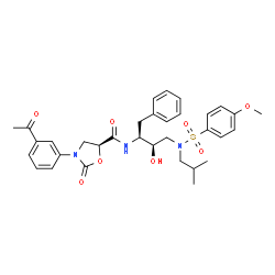 ChemSpider 2D Image | (5s)-3-(3-Acetylphenyl)-N-[(1s,2r)-1-Benzyl-2-Hydroxy-3-{isobutyl[(4-Methoxyphenyl)sulfonyl]amino}propyl]-2-Oxo-1,3-Oxazolidine-5-Carboxamide | C33H39N3O8S