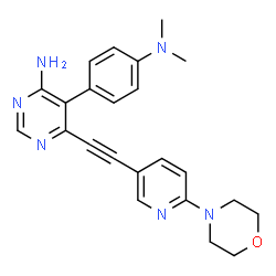 ChemSpider 2D Image | 5-(4-(dimethylamino)phenyl)-6-(6-morpholin-4-ylpyridin-3-ylethynyl)pyrimidin-4-ylamine | C23H24N6O