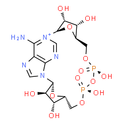 ChemSpider 2D Image | (2R,3R,4S,5R,8S,10R,13R,14R,15R,16R)-24-Amino-3,4,8,10,14,15-hexahydroxy-7,9,11,25,26-pentaoxa-17,19,22-triaza-1-azonia-8,10-diphosphapentacyclo[18.3.1.1~2,5~.1~13,16~.0~17,21~]hexacosa-1(24),18,20,22
-tetraene 8,10-dioxide | C15H22N5O13P2