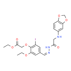 ChemSpider 2D Image | Ethyl {4-[(Z)-{[(1,3-benzodioxol-5-ylamino)acetyl]hydrazono}methyl]-2-ethoxy-6-iodophenoxy}acetate (non-preferred name) | C22H24IN3O7