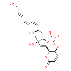 ChemSpider 2D Image | (1E,3R,4R,6R,7Z,9Z,11E)-3,6,13-Trihydroxy-1-[(2S,3S)-3-hydroxy-6-oxo-3,6-dihydro-2H-pyran-2-yl]-3-methyl-1,7,9,11-tridecatetraen-4-yl dihydrogen phosphate | C19H27O10P